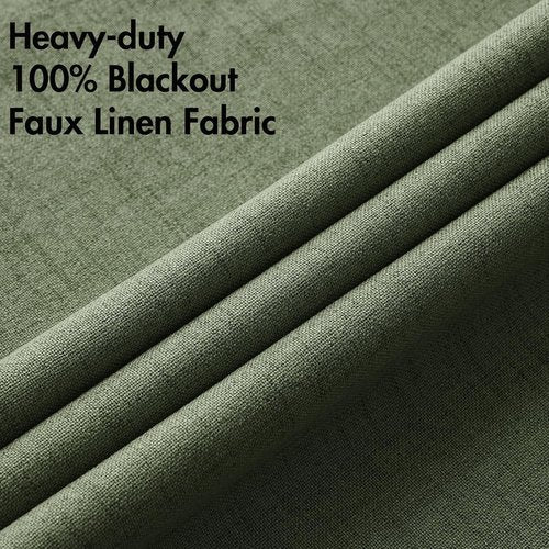 MIULEE Blackout Linen Textured Curtains - Thermal Insulated Olive Green Drapes | 52 x 54 Inch (2 Panels)