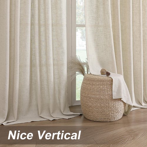 H.VERSAILTEX Linen Curtains with Valance 84 Inch Length for Living Room Boho Window Drapes 2 Panels Set for Farmhouse Semi-Sheer Curtain for Bedroom Rod Pocket/Ring Top 52 x 84 Inch, Linen