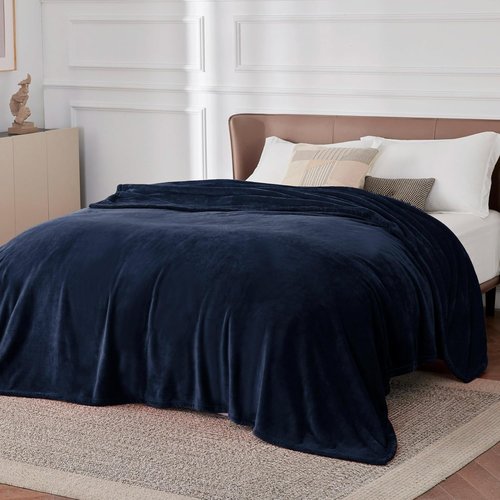 Bedsure GentleSoft Navy Fleece Blanket - Plush Cozy Queen Size Microfiber, 90x90 Inches