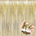 Light Gold Foil Fringe Curtains by [Brand Name] - 3 Pack Metallic Tinsel Backdrop | 3.28 x 9.8 Ft for Parties & Events