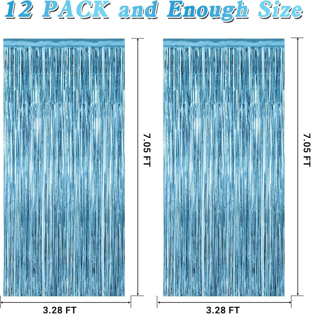 Skiennix 2 Pack Fringe Backdrop - Metallic Ocean Blue Foil Curtains | 3.28 FT x 7.05 FT Birthday & Bachelorette Party Decor