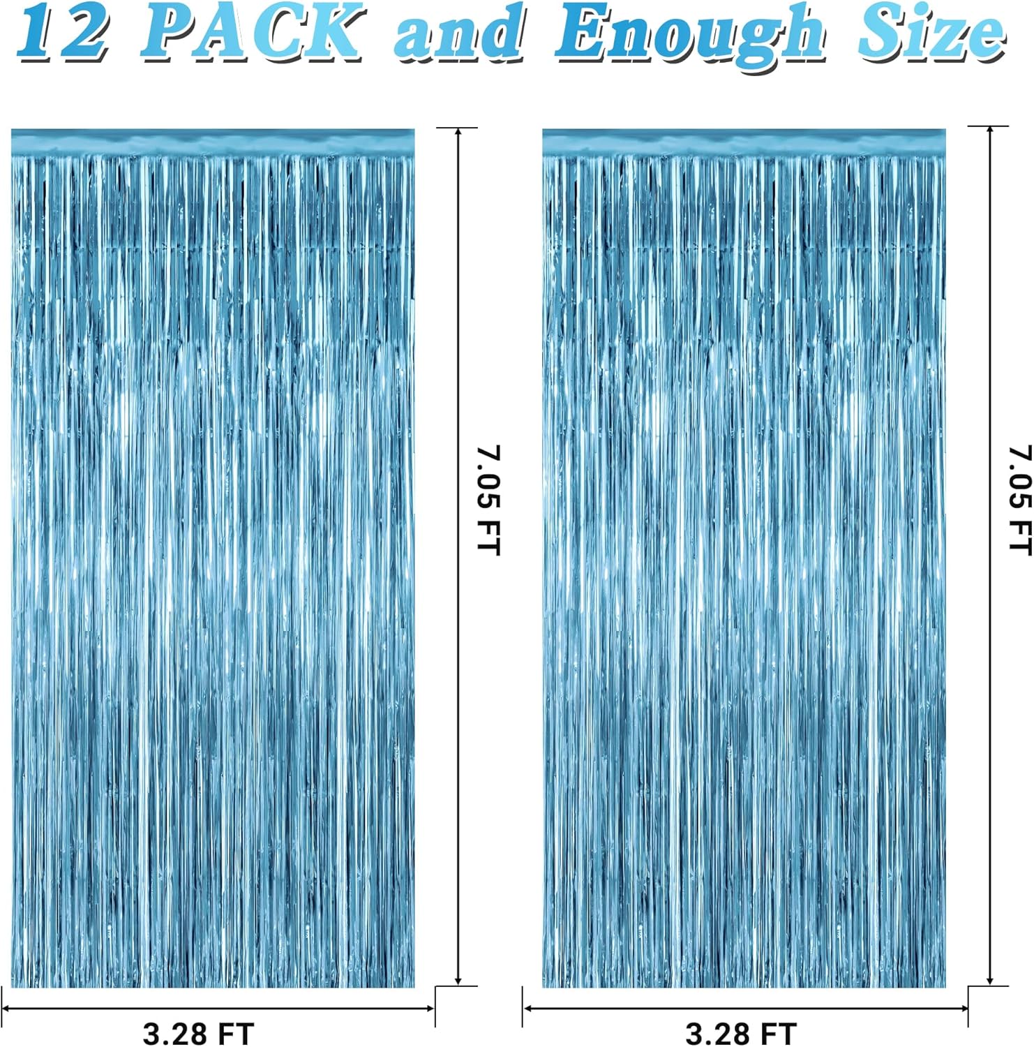 Skiennix 2 Pack Fringe Backdrop - Metallic Ocean Blue Foil Curtains | 3.28 FT x 7.05 FT Birthday & Bachelorette Party Decor