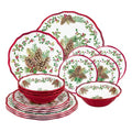UPware 16 Piece Pinecones Melamine Dinnerware Sets, Outdoor Dishes Set, Plates and Bowls Sets, Christmas Decorations, Service for 4, Red