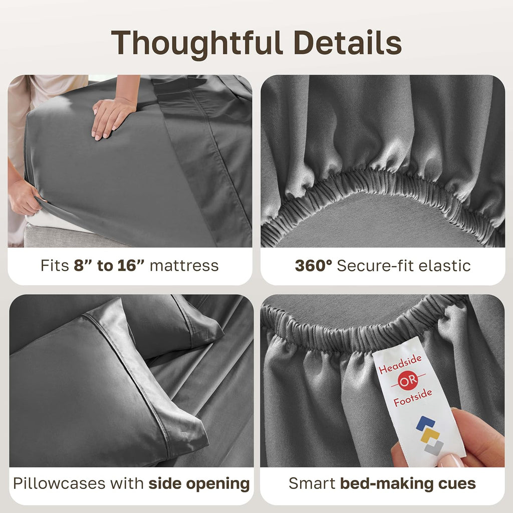 California Design Den King Sheet Set - 100% Soft Cotton, 400 Thread Count, Silky Smooth Sateen, Deep Pockets - Grey