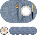Homaxy Round Faux Leather Placemats - Washable Dual-Sided Table Mats Set of 6 | 13" & 3.93" - Blue
