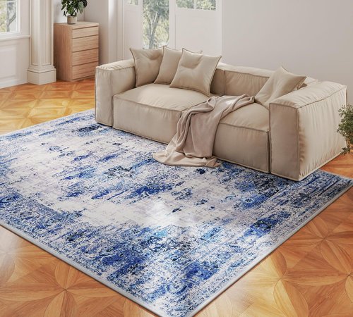 jxgzyy Washable Area Rug 5x7, Non Slip Living Room Rug, 0.2'' Low Pile Soft Carpet for Bedroom, Stain Resistant Kitchen Rug, Modern Abstract Speckled Blue