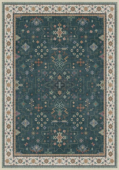 Hazo Haus Dark Green Vintage Rug - Ultra Soft Washable 7x10 Floral Geometric Design for Living Room