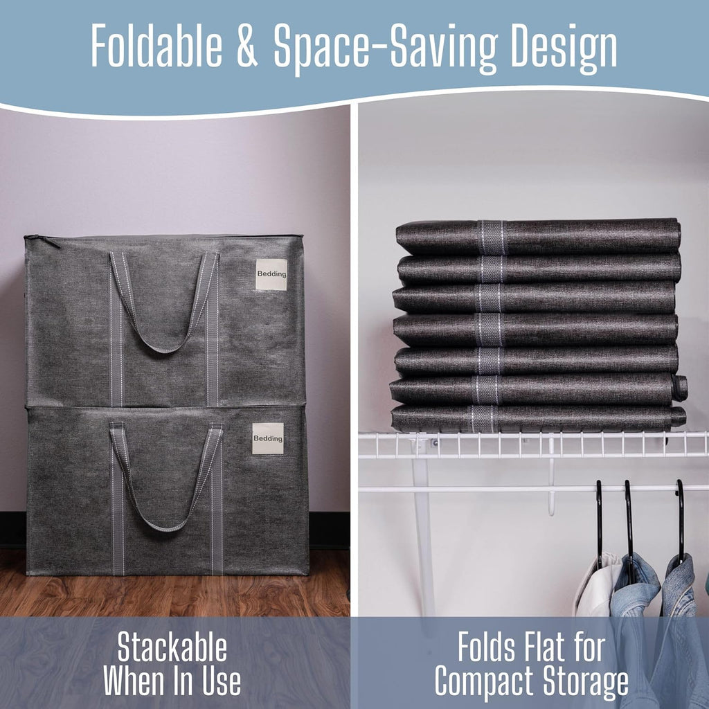 VENO Heavy Duty Moving Bags - Extra Large Storage Solution with Reinforced Handles & Strong Zippers | 4 Pack, Foldable & Reusable