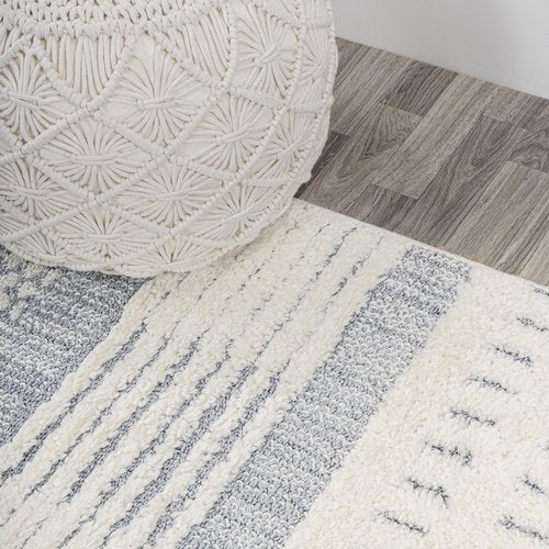 JONATHAN Y Geometric High-Low Cream/Gray Runner Rug 2X8 ft, Kerstin for Living Room, Bedroom, Kitchen, Office, Easy-Cleaning, High Traffic, Pet-Friendly, Non-Shedding SNT100A-28