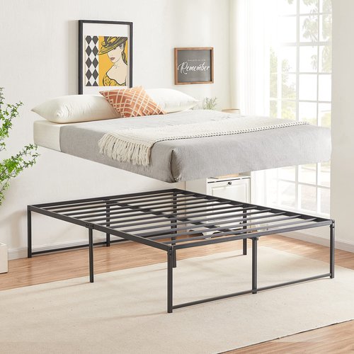 VECELO 18" Metal Platform Tall Bed Frame,Mattress Foundation/No Box Spring Needed/Heavy Duty Steel Slat Support (Full Size)