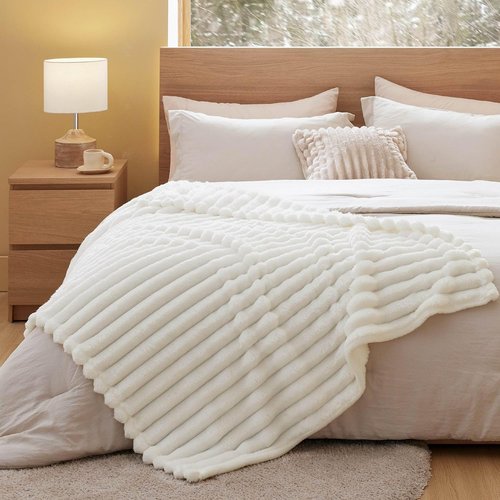 Bedsure Fluffy White Throw Blanket - 350GSM Soft Fleece, Cozy Plush Design, 50x60 Inches