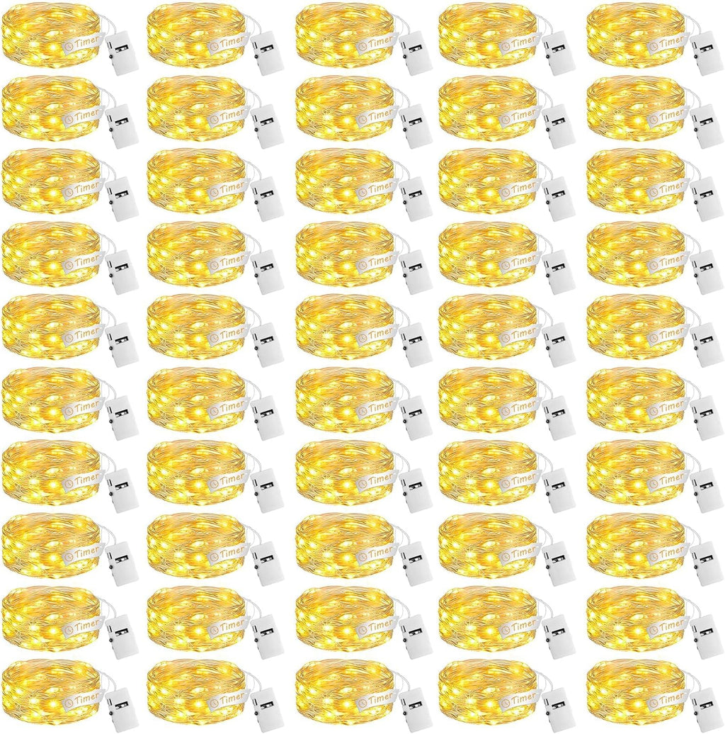 Skiennix 50-Pack Fairy Lights - 7ft 20 LED Twinkle String Lights with Timer | Battery Operated, Warm White Decor for Christmas Trees, Wreaths, and Parties
