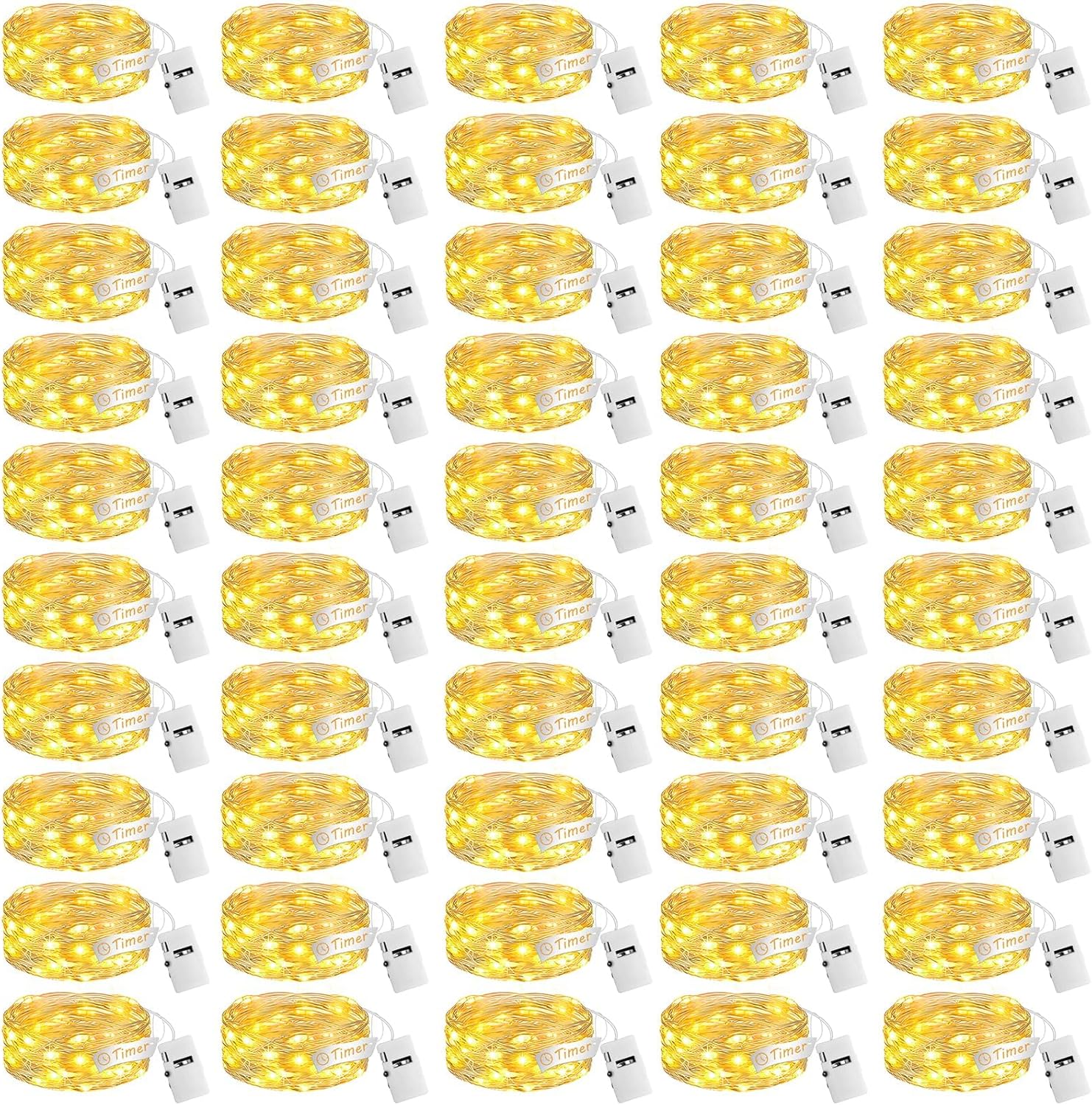 Skiennix 50-Pack Fairy Lights - 7ft 20 LED Twinkle String Lights with Timer | Battery Operated, Warm White Decor for Christmas Trees, Wreaths, and Parties