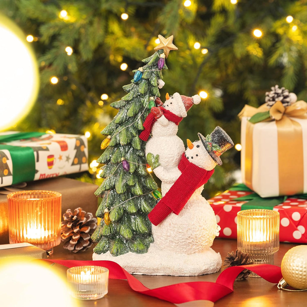 Valery Madelyn Christmas Snowman Figurines - Adorable Red & White Resin Family Decor | 12.5 Inch Indoor/Outdoor Holiday Lights