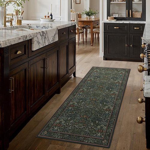 GENIMO 2x6 Runner Rug - Non-Slip Washable Vintage Boho Floral Carpet | Dark Green for Hallways & Entryways