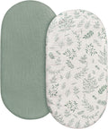 Skiennix Muslin Bassinet Fitted Sheets - Soft Cotton Baby Mattress Sheet Set, 360° Snug Fit, Universal Design (Bright Leaves)
