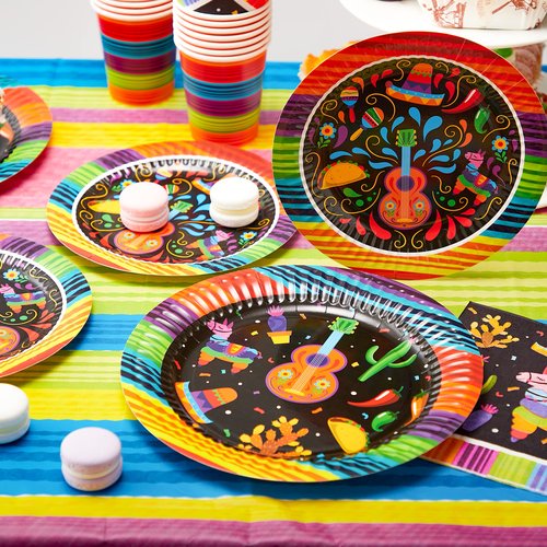 JOYIN 82PCS Fiesta Tableware Set, Mexican Party Supplies Packs for Cinco De Mayo Table Decorations, Fiest Themed Dessert Plates Fiesta Party Napkins Forks, Carnivals Event, Dia De Muertos Festivals
