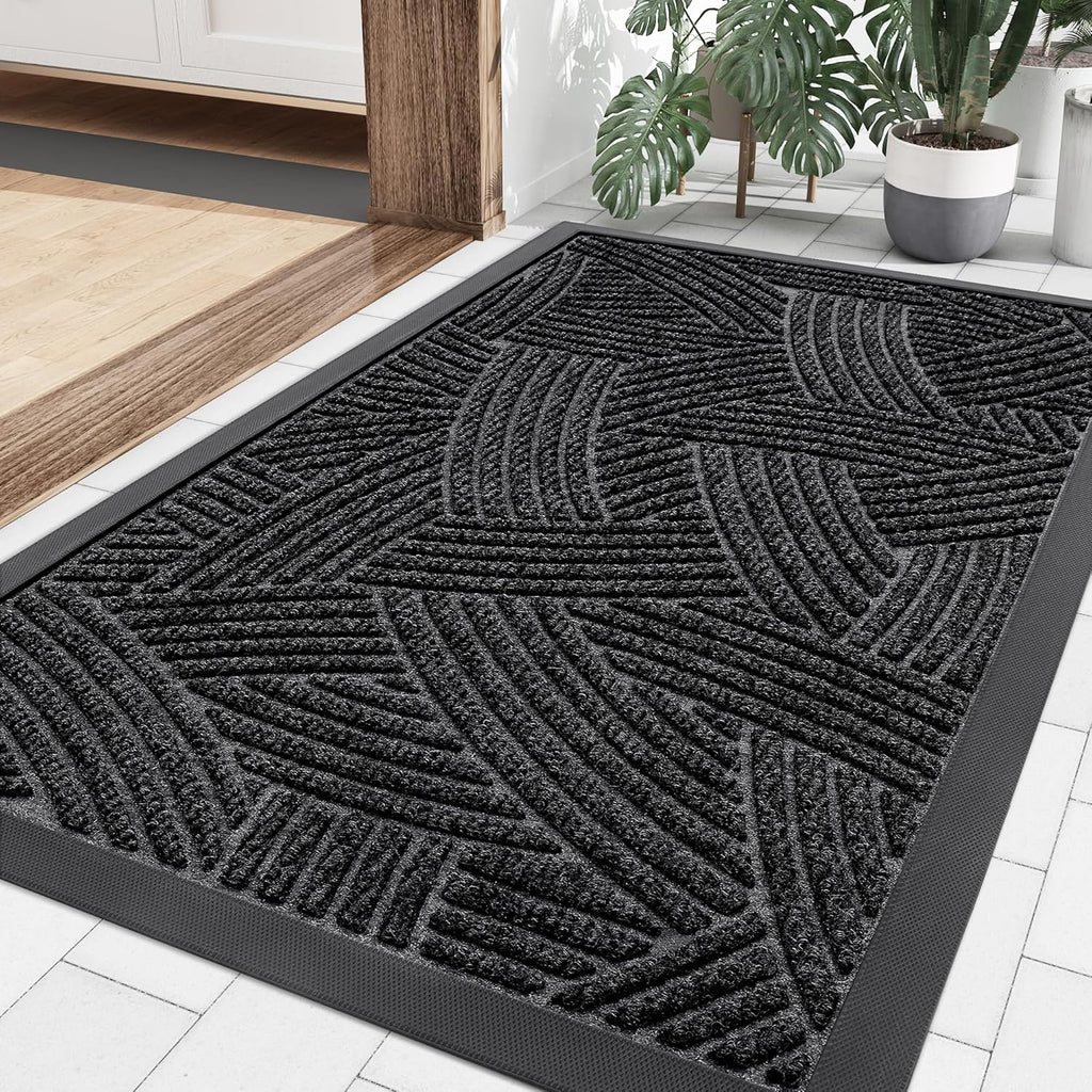 Smiry Heavy-Duty Rubber Doormat - Traps Dirt & Moisture | Easy Clean, Low Profile, 35x23 Inches, Black