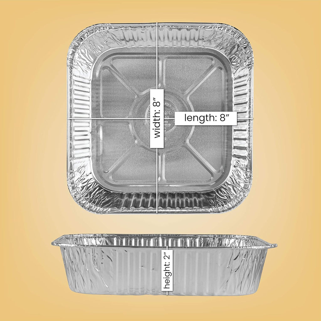 PLASTICPRO Disposable Aluminum Baking Pans - 8'' Square Foil Cookware for Cakes & Meatloaf | Pack of 10