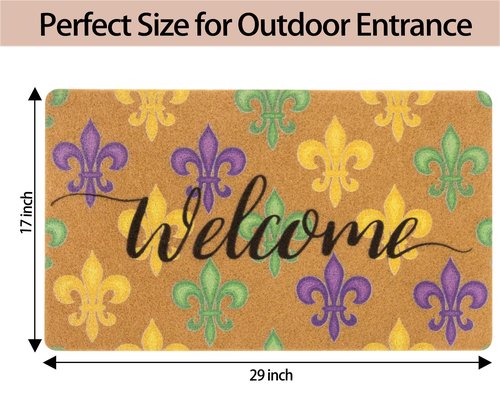 FGSS Mardi-Gras Fleur-De-Lis Welcome-Doormat Outdoor-Entrance - Coir-Non-Slip Indoor Home Decor Front Door Mats Holiday Carnival