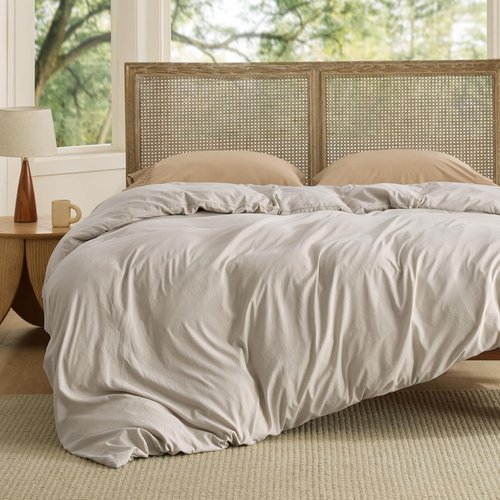 Bedsure Duvet Cover - King Size Soft Prewashed Cotton-Like Polyester | 104x90 Inches, Linen Design