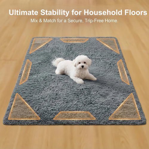 Duraone 12 PCS Rug Gripper with Triangle & Trapezoid Design, Non-Slip Double-Sided Carpet Tape for Area Rugs, Adhesive Rug Pads for Hardwood Floors and Tiles, Keep Corners Flat (Black)