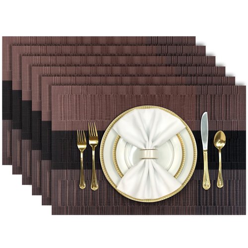 Aofmee Placemats, Heat Resistant Place Mats Set of 6, Washable PVC Table Mats, Woven Vinyl Plastic Placemats for Kitchen Dining Table, Non-Slip Stain Resistant Placemat Indoor Outdoor, Easy to Clean