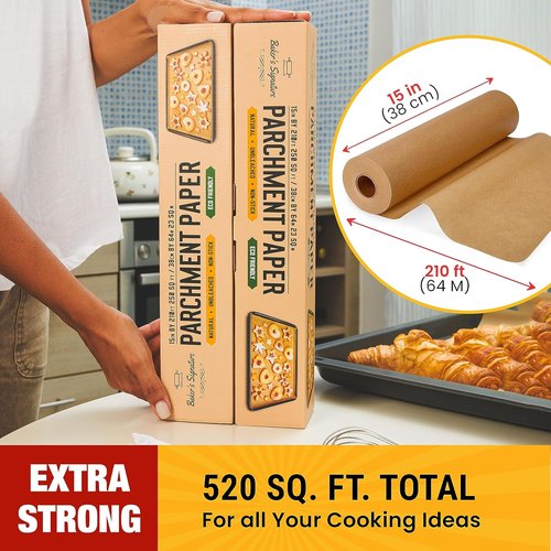 Baker’s Signature Unbleached Parchment Paper Roll - 15 in x 210 ft Non-Stick Baking Paper | 2-Pack, 520 Sq.Ft Total