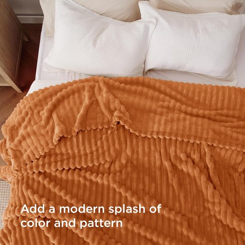 Bedsure GentleSoft California King Size Blanket - Cozy Orange Fleece Throw, 102x96 Inches