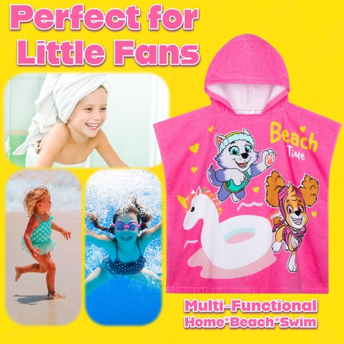 Paw Patrol Beach Towel Hooded Kids Absorbent Skye Everest Robe Cotton Poncho Towelling for Swimming Shower Pool Swim Bath Gifts for Girls