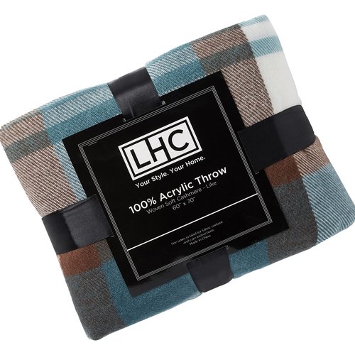 Lavish Home Bristol Plaid Soft Blanket-Oversized, Luxuriously Fluffy, Vintage-Look and Cashmere-Like Woven Acrylic-Breathable and Stylish Throws