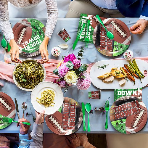 Piooluialy Football Party Decorations Tableware - Football Party Supplies Set, Include Dinner Plates, Cups, Napkins, Cutlery, for Touchdown Boys Football Party Supplies | 24 Guests