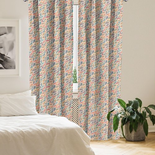 Ambesonne Boho Window Curtains Pack of 2, Abstract Feather Wave Pattern with Retro Look and Colorful Short Lines Curves, Lightweight Set with Rod Pocket, 4 Panels of - 28" x 63", Pastel Ivory
