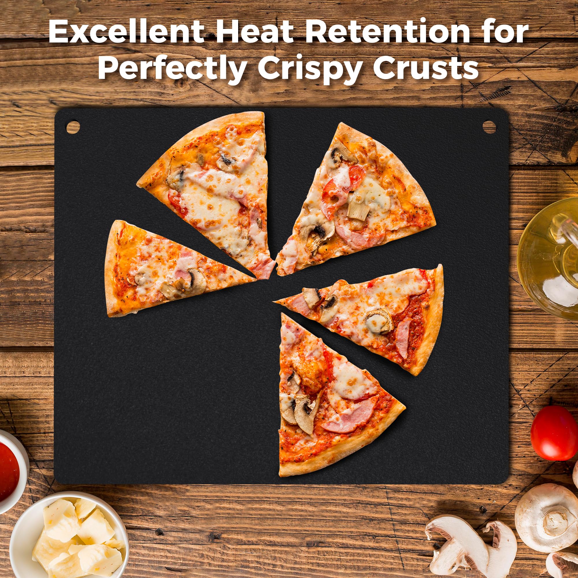 Large Cast Iron Pizza Stone Set for Oven & Grill - 16x13.4x1/4 Inch Steel Pizza Baking Stone, 4 PCS Pizza Making Accessories Kit for Barbecue, Sourdough Bread & Large Pizzas