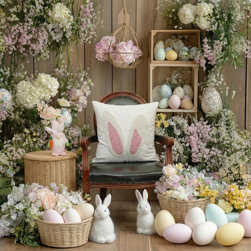 GEEORY 3D Embroidered Easter Bunny Pillow Cover 18x18 Inch, Spring & Easter Decorations Farmhouse Home Decor Throw Pillow Case for Sofa & Bed GX015-1-18