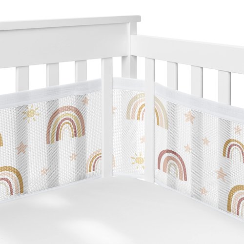 Sweet Jojo Designs + BreathableBaby Boho Rainbow Girl Breathable Mesh Crib Liner Anti-Bumper Baby and Infant - Blush Pink Yellow Tan Bohemian Modern Neutral Vintage Dusty Rose Mauve Taupe Stars Sun
