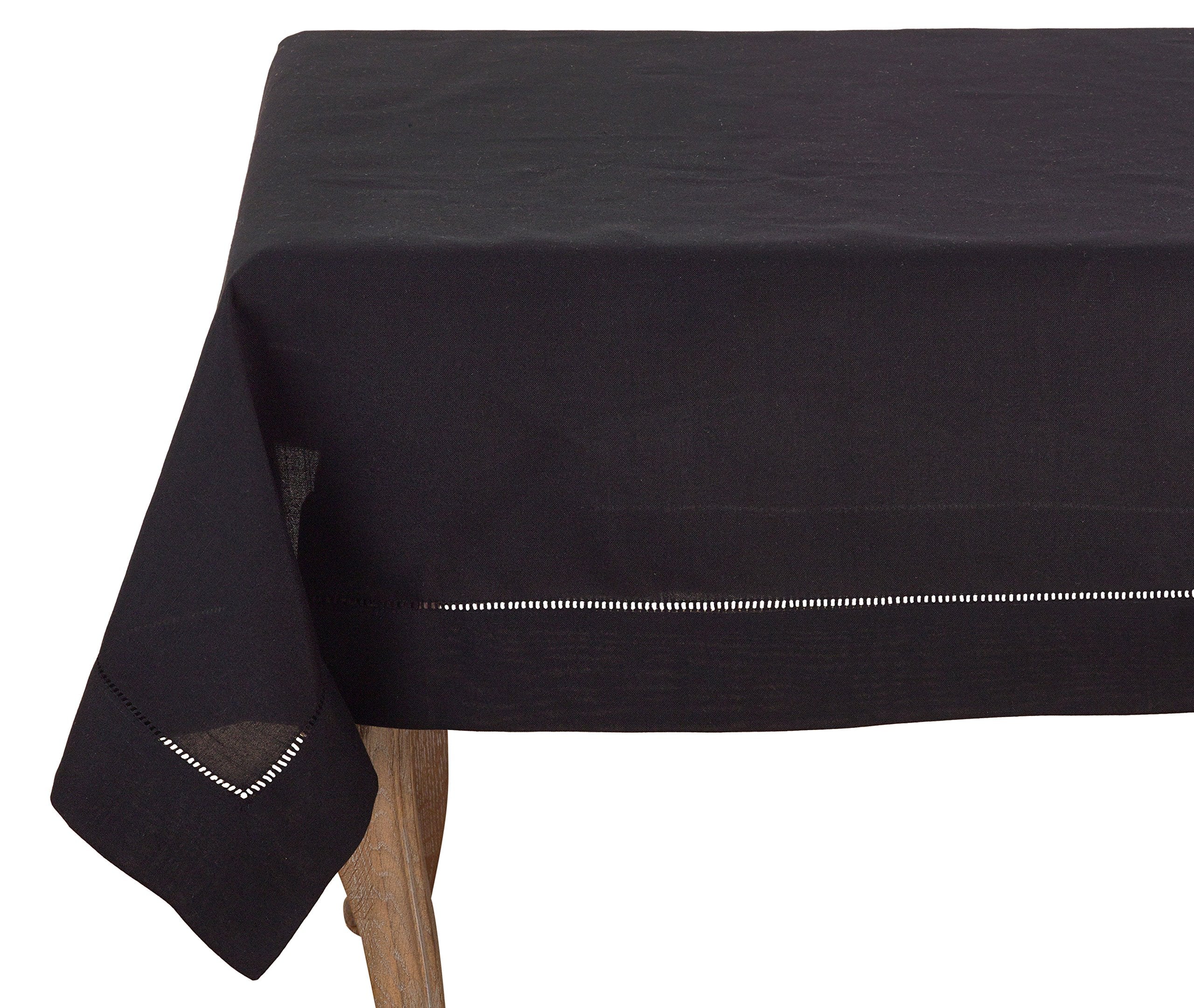 SARO LIFESTYLE Hemstitched Border Tablecloth, Black, 60"x60"