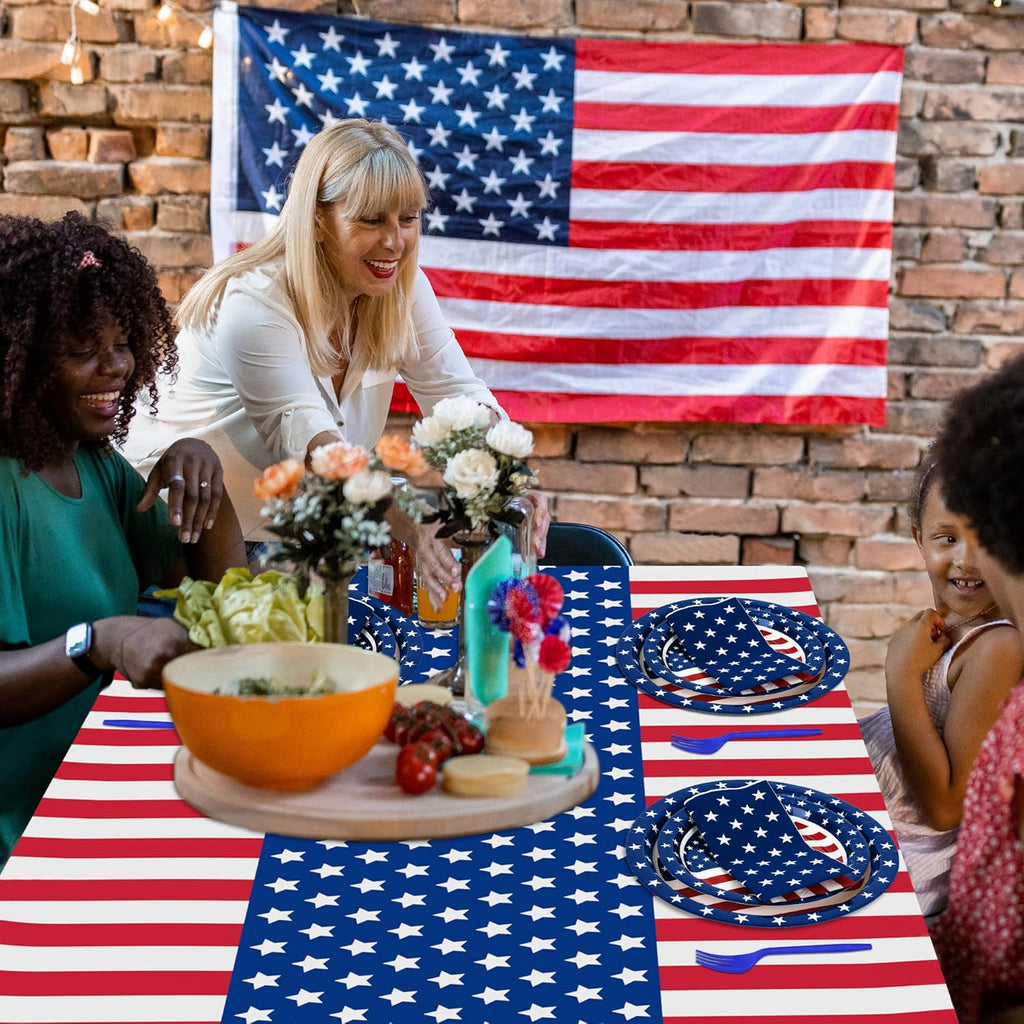 QZYL 122 PCS 4th of July Decorations - Patriotic Plates, Napkins & Tableware Set | American Flags Design