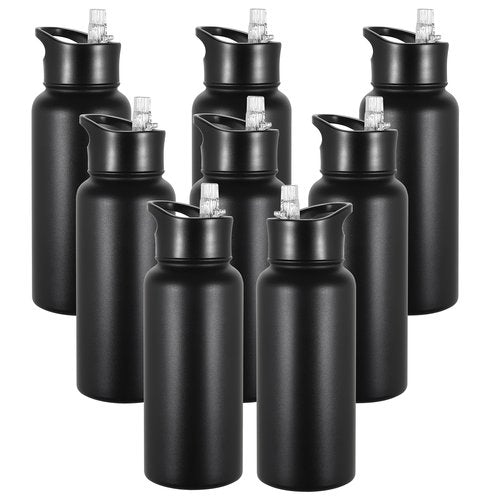 VEGOND 32 oz Insulated Water Bottle Bulk Stainless Steel Metal Water Bottles with Leak Proof Straw Lid & Spout Lid, Wide Mouth Double Walled Vacuum Travel Sports Bottle, 8 Pack