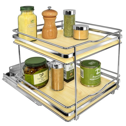 LYNK PROFESSIONAL® Élite™ Pull Out Spice Organization for Cabinets - 10-3/8 inch Wide – Spice Rack for Inside Cabinets – Wood/Chrome - Sliding Spice Rack Organizer for cabinet – Spice Rack - 2 Tier