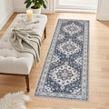 Hallway Runner Rug - Vintage Low Pile Blue Accent Carpet | Washable, Stain Resistant, Non-Slip (2x6)