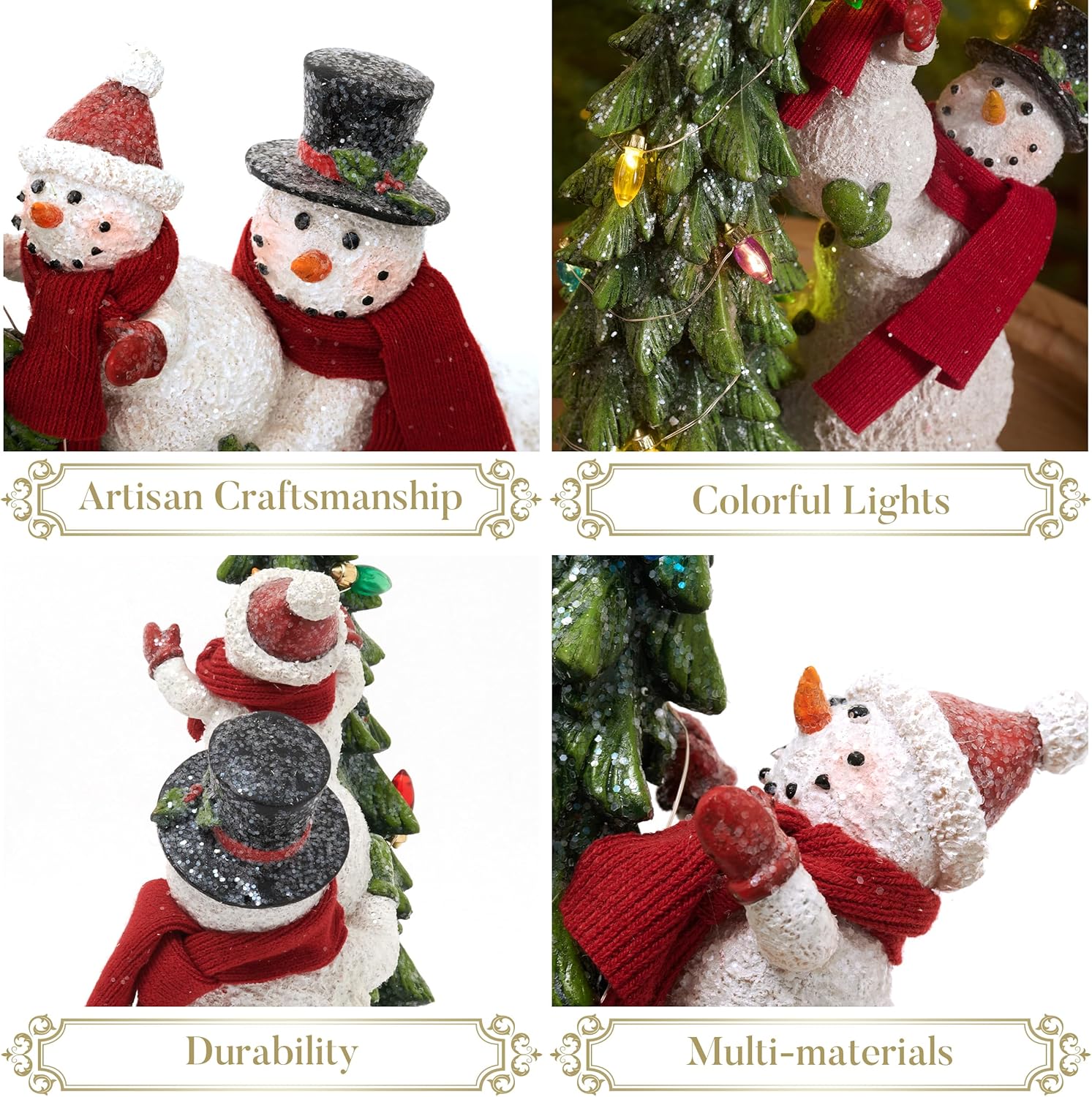 Valery Madelyn Christmas Snowman Figurines - Adorable Red & White Resin Family Decor | 12.5 Inch Indoor/Outdoor Holiday Lights