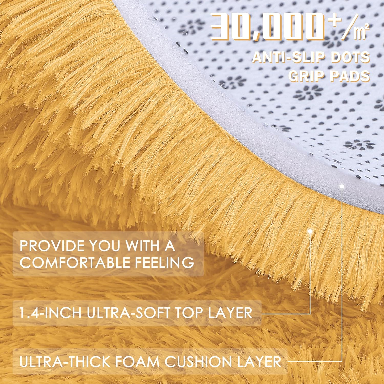 OLANLY Soft Fluffy Shaggy Bedside Rug - Machine Washable 2x3 Entryway Carpet in Mustard Yellow