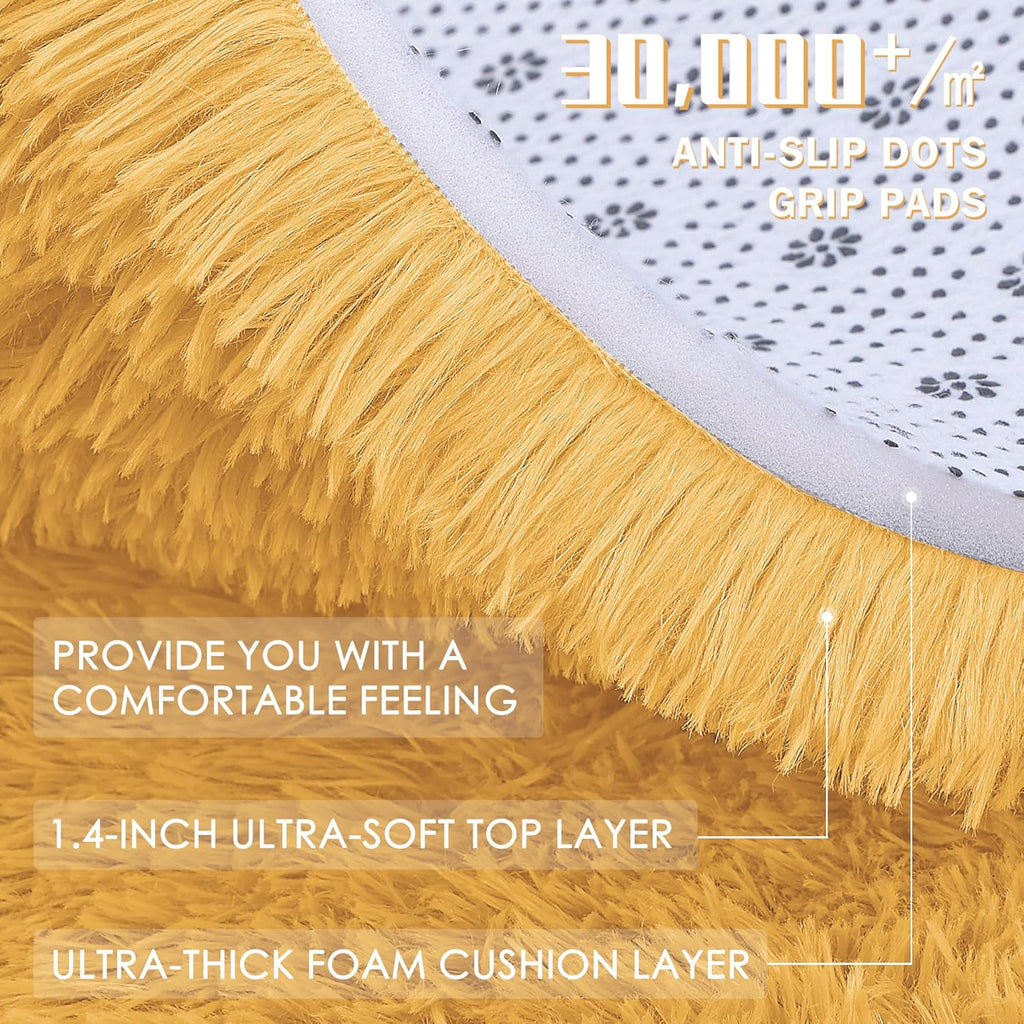OLANLY Large Area Rug - Soft Fluffy Shaggy Carpet for Living Room & Bedroom | 5x8 Mustard Yellow