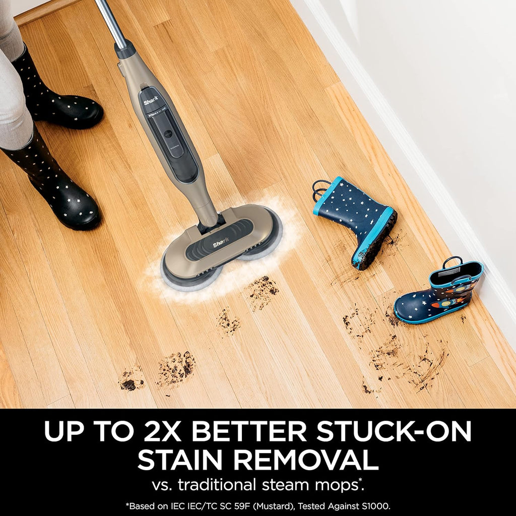 Shark S7001 Mop - 3 Steam Modes & LED Headlights for Hard Floors | 4 Washable Dirt Grip Pads, Gold