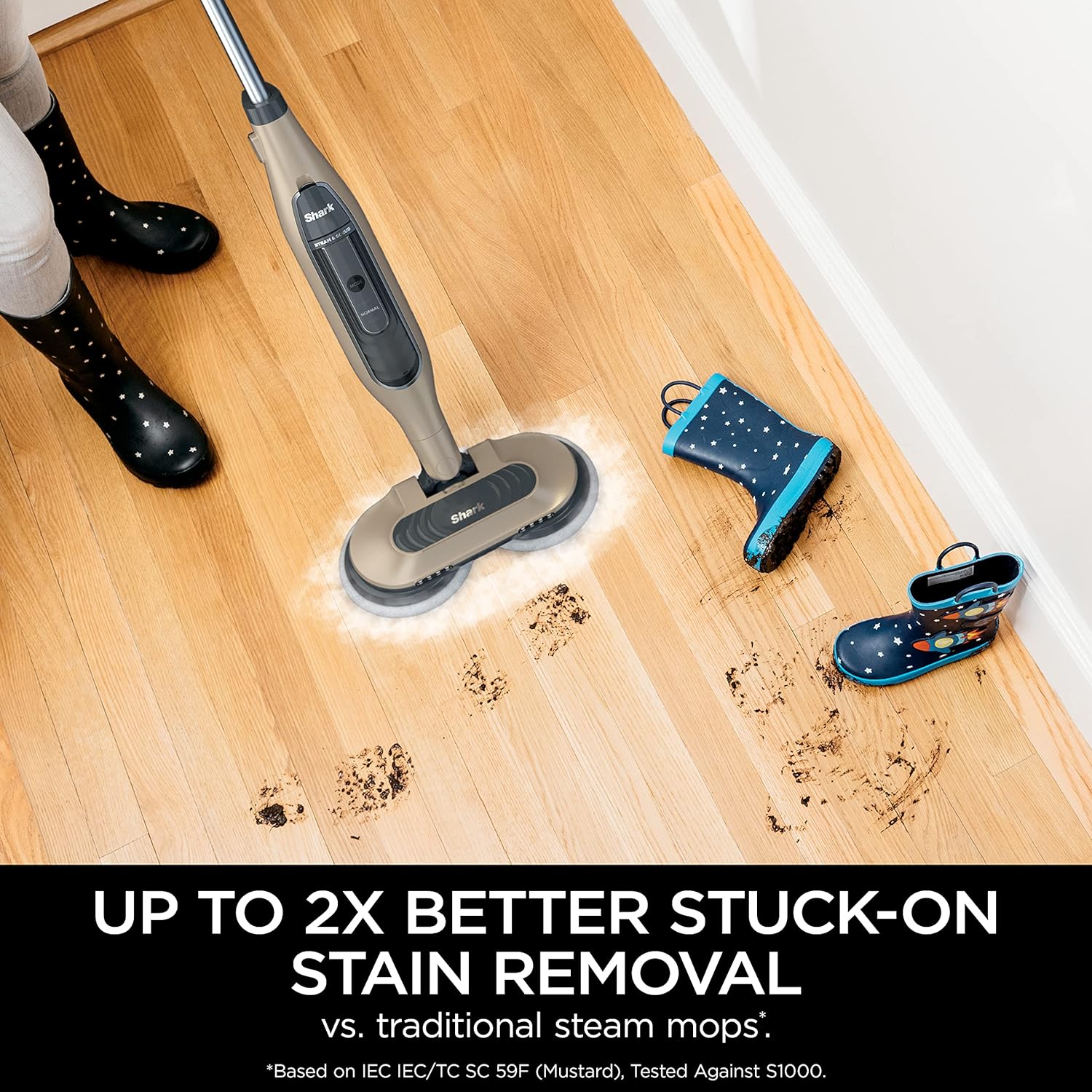 Shark S7001 Mop - 3 Steam Modes & LED Headlights for Hard Floors | 4 Washable Dirt Grip Pads, Gold