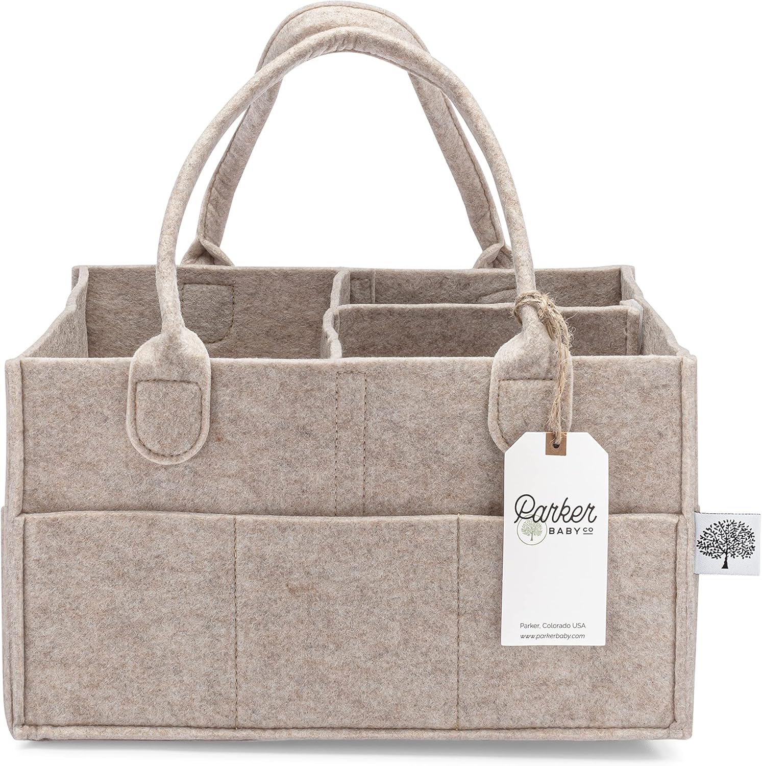Parker Baby Co. Diaper Caddy Gift Set - Large & Regular Nursery Storage Bins | Car Organizer - Oatmeal