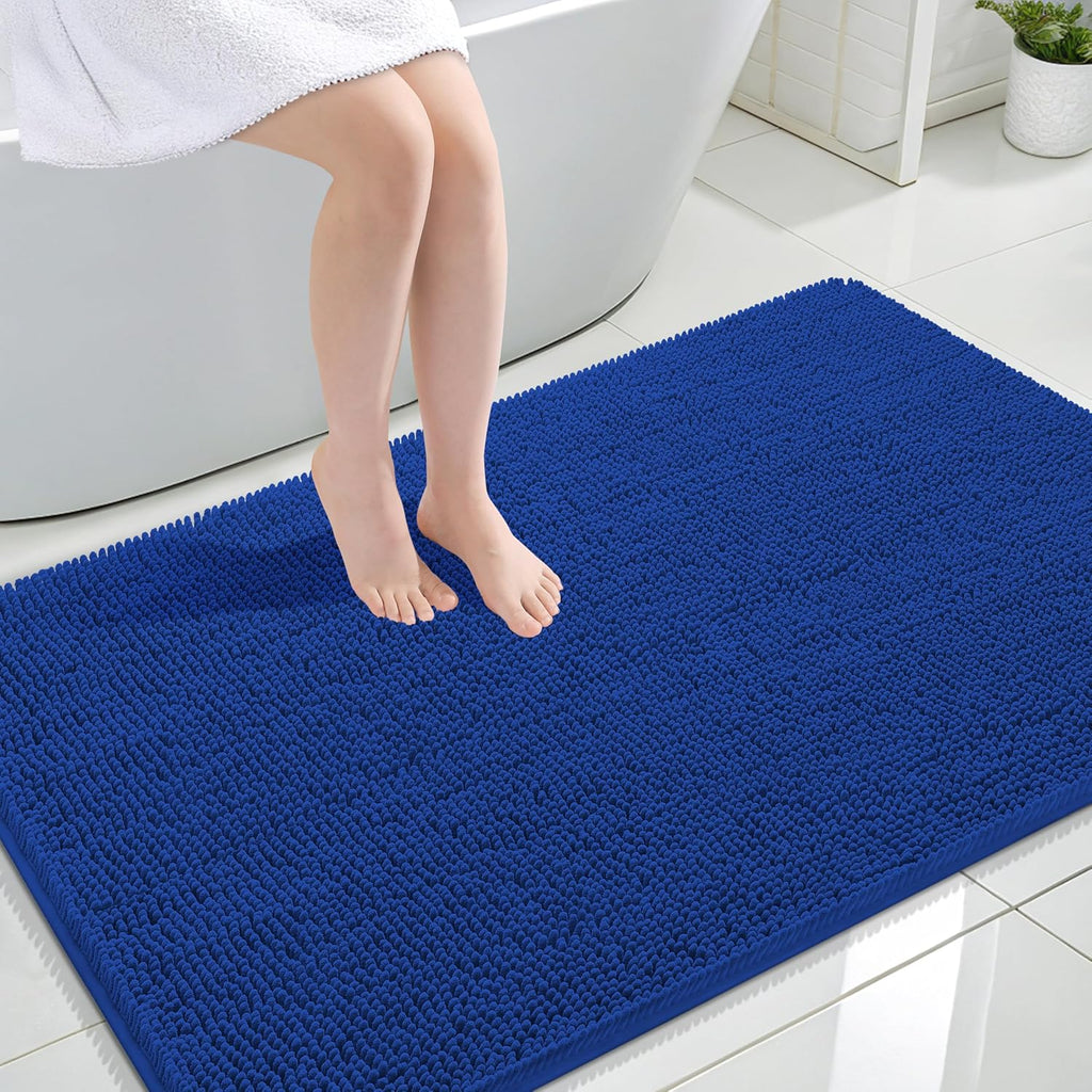 OLANLY Large Bath Rugs - Extra Soft Chenille with Quick-Dry Rubber Backing | 44x32 Royal Blue