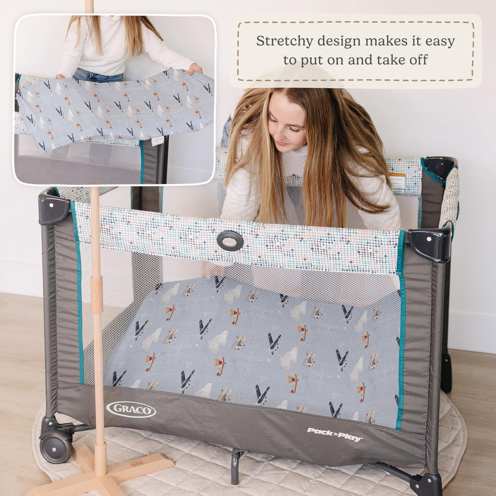 Pack and Play Sheets Fitted, Mini Crib Sheets for Graco Pack N Play Playard (38x26), Ultra Soft Cotton Blend, Safe & Snug Playpen Mattress Sheet for Baby Boys Girls, Airplane in The Clouds, 2-Pack