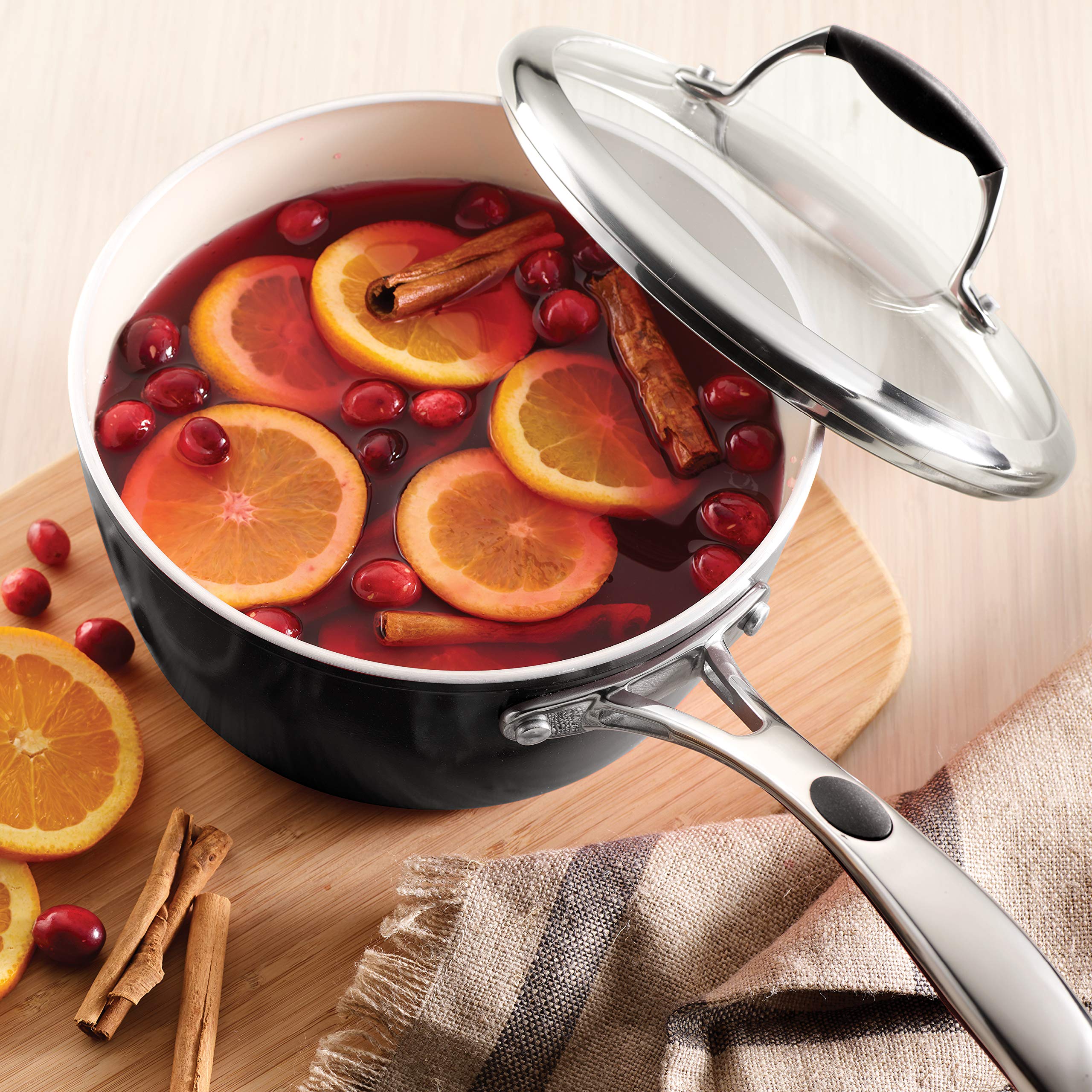 Tramontina Ceramica Deluxe 3-Quart Sauce Pan with Glass Lid, Ceramic Non Stick Saucepan, Oven-Safe, Metallic Black